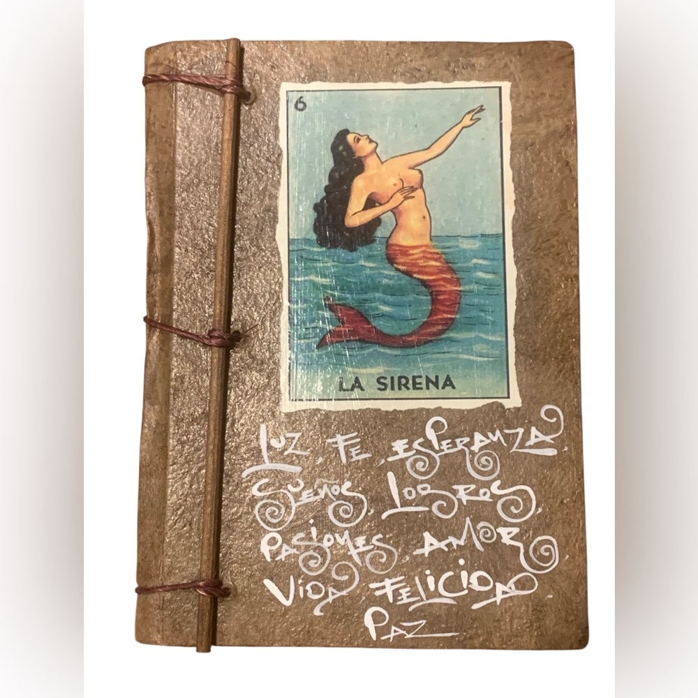 Artisan Handmade 6x9” Blank Journal Photo Mexican Loteria "La Sirena" Mermaid